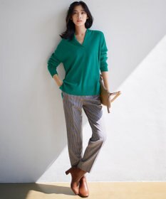 23区 ウールミルドストレッチチェック テーパードパンツ