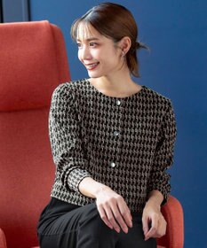 Tiaclasse 【洗える】カットジャガードコンパクトカーディガン