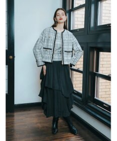 YECCA VECCA ツイード×ラッフルワンピース