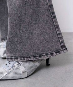 WEGO 【SMサイズ展開/伸びる】カットアウトリボンストレッチフレアデニムパンツ