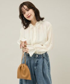 Green Parks フリルカラーリボンブラウス