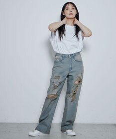 WEGO ダメージデニムワイドパンツ