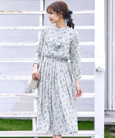 Tiaclasse L 【新色追加・洗える】花柄フリルドレープワンピース