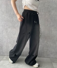 WEGO 【ウエストゴム】ヴィンテージウォッシュスウェットワイドパンツ