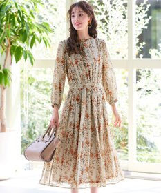 Tiaclasse 【新色追加・洗える】花柄フリルドレープワンピース