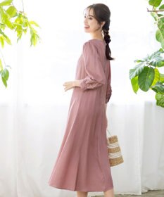 Tiaclasse L 【洗える】ナローフレアパフスリーブワンピース