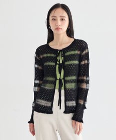 earth music&ecology シアーボーダーニットカーディガン