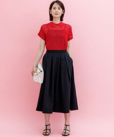 組曲 【WEB限定・前後着用可】メッシュニット 襟付き半袖カーディガン