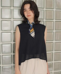 組曲 【WEB限定】メランジレノクロス 裾フレアブラウス ネイビー系