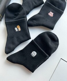 WEGO アニマル刺繍アンクル底パイルソックス