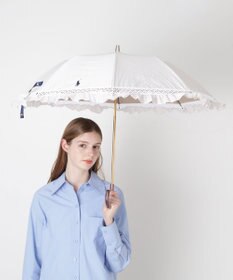 MOONBAT 【遮光/晴雨兼用日傘】POLO RALPH LAUREN（ポロラルフローレン）折りたたみ日傘 ストライプフリル 遮熱 遮光 UV