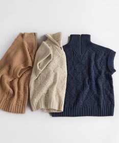 muuc 5種類の模様編み  パッチワーク柄ケーブル模様編みベスト