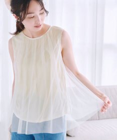Tiaclasse 【洗える】チュールレースノースリーブトップス