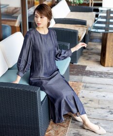 Tiaclasse L 【洗える】ナローフレアパフスリーブワンピース