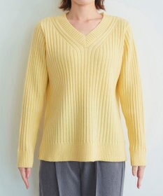 Tiaclasse L 【洗える】Vネックリブ編みニット