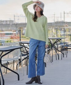 Tiaclasse L 【洗える】Vネックリブ編みニット