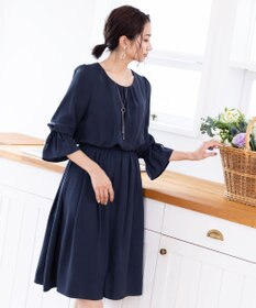 Tiaclasse 【洗える】女性らしさ引き立つリボン袖ギャザーワンピース