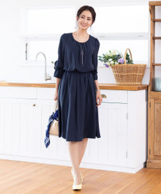 Tiaclasse 【洗える】女性らしさ引き立つリボン袖ギャザーワンピース