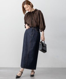 23区 L 【WEB&一部店舗限定】ブロックチェック フリル ブラウス