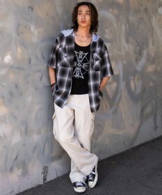 WEGO 【ユニセックス着用ITEM/MLサイズ展開】オンブレチェックフードシャツ（SS）