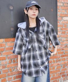 WEGO 【ユニセックス着用ITEM/MLサイズ展開】オンブレチェックフードシャツ（SS）