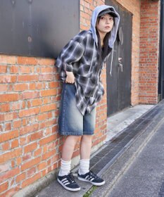 WEGO 【ユニセックス着用ITEM/MLサイズ展開】オンブレチェックフードシャツ（SS）