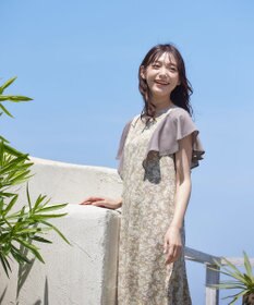 Tiaclasse 【洗える】フレアスリーブ花柄サックワンピース