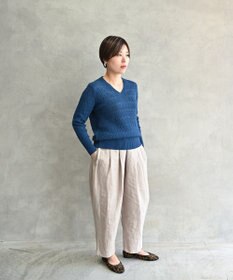 muuc 〈コットン100%強撚糸〉〈通気性が高いドライタッチな素材〉透かし編み 袖口リブ Vネック プルオーバー