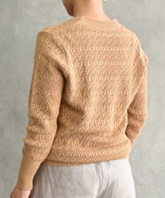 muuc 〈コットン100%強撚糸〉〈通気性が高いドライタッチな素材〉透かし編み 袖口リブ Vネック プルオーバー