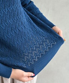 muuc 〈コットン100%強撚糸〉〈通気性が高いドライタッチな素材〉透かし編み 袖口リブ Vネック プルオーバー