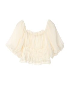 earth music&ecology パフスリーブシャーリングブラウス