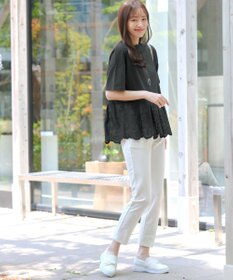 Tiaclasse 【洗える】刺繍レースドッキングカットソートップス