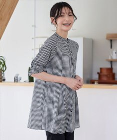 Tiaclasse 【新色追加・洗える】バンドカラーシャツチュニックブラウス