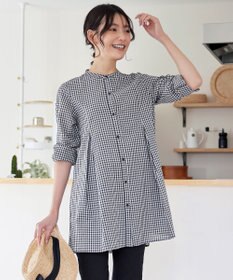 Tiaclasse 【新色追加・洗える】バンドカラーシャツチュニックブラウス