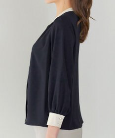 Tiaclasse イージーケア配色スタンドカラーブラウス