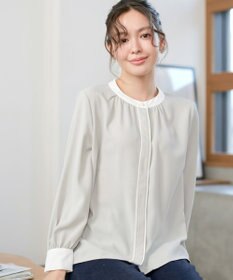 Tiaclasse イージーケア配色スタンドカラーブラウス