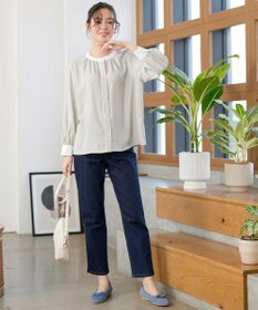 Tiaclasse イージーケア配色スタンドカラーブラウス