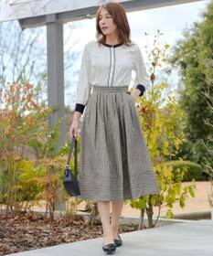 Tiaclasse イージーケア配色スタンドカラーブラウス