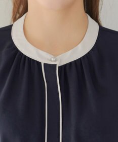 Tiaclasse イージーケア配色スタンドカラーブラウス