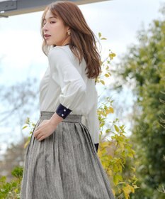 Tiaclasse イージーケア配色スタンドカラーブラウス