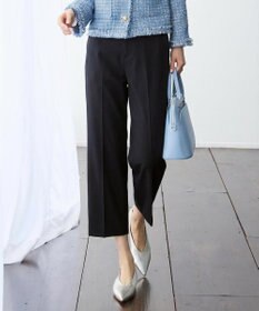 自由区 コットンサテンクロップド丈ワイドストレート パンツ ネイビー