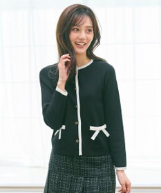 Feroux バイカラーリボンニット カーディガン ブラック系