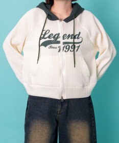 WEGO バイカラーニットジップパーカー