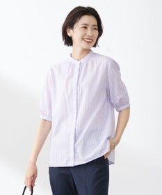 J.PRESS LADIES L 【洗える】綿キュプラコードストライプ バンドカラー ブラウス