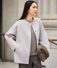 自由区 【SHIHOさん着用】ウールリバーノーカラー コート ライトグレージュ