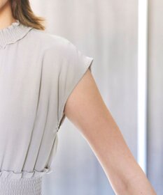 Tiaclasse 【洗える】麻調シャーリングハイネックワンピース