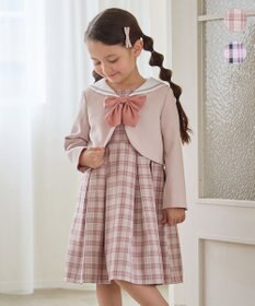 ANY KIDS 【2点セット】セーラージャケット+チェックワンピース ピンクベージュ