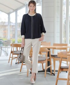 Tiaclasse イージーケア配色スタンドカラーブラウス