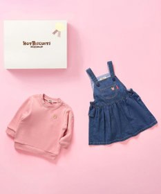 MIKI HOUSE HOT BISCUITS ワンポイントデニムジャンパースカート＆ワンポイントトレーナーギフトセット【BOX付き】