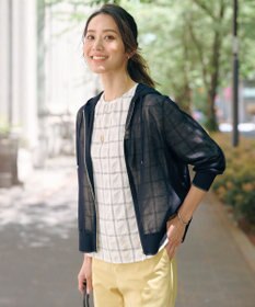 J.PRESS LADIES S 【WEB限定カラーあり・洗える】SHEER LIGHT KNIT ラメ パーカー ネイビー系